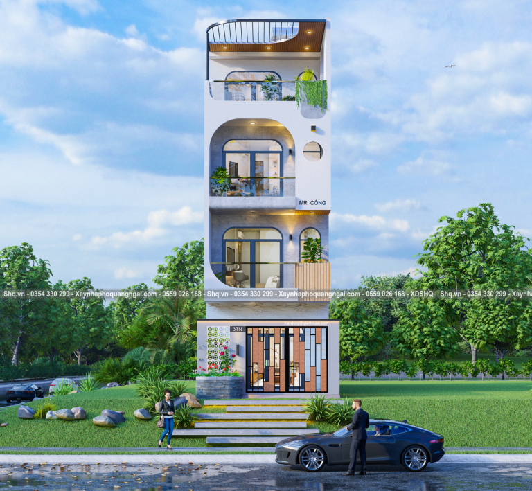 mặt tiền nhà 4 tầng đẹp mắt