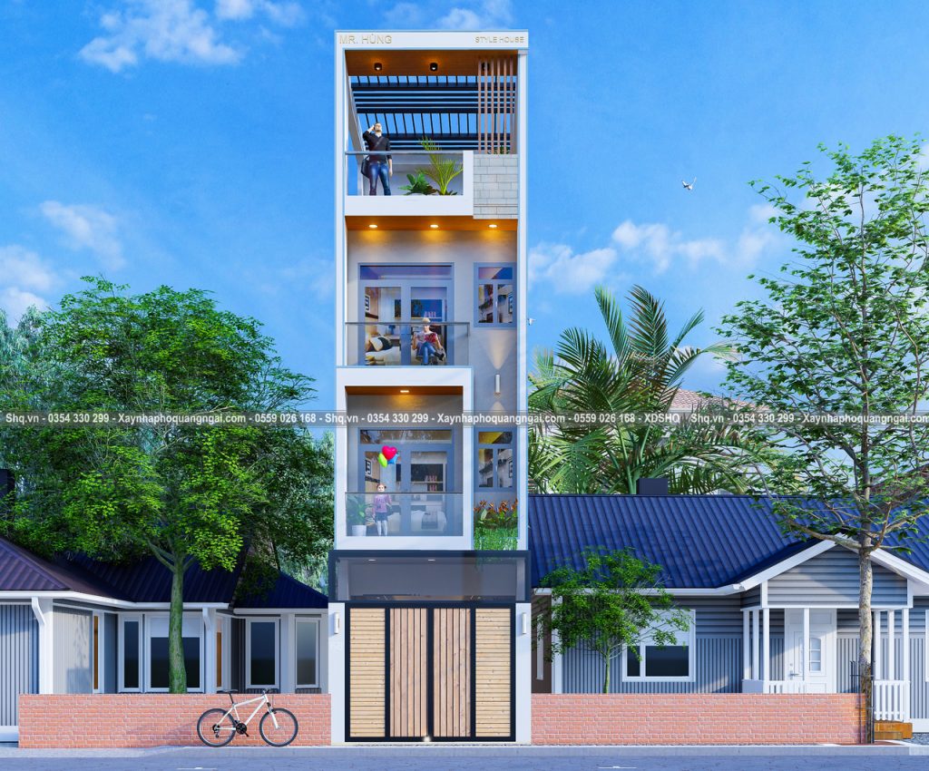 mặt tiền nhà hiện đại 4 tầng 4x20m